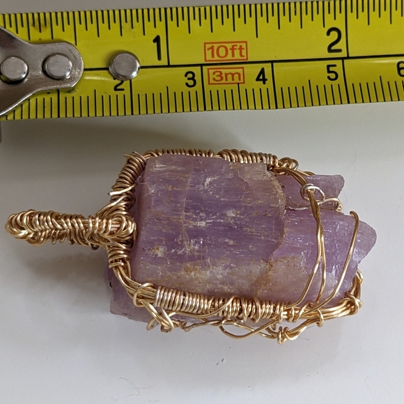 Large Kunzite Lavender Pink Rough Wire Wrapped Pendant - Picture 7 of 16
